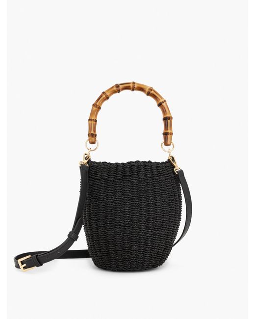 Talbots Black Bamboo Handle Straw Bucket Bag