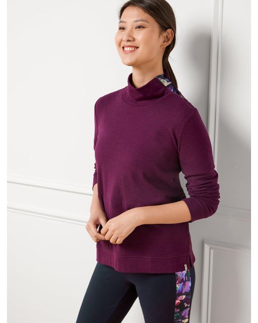 Talbots Purple Asymmetrical Zip Mockneck Pullover Sweater