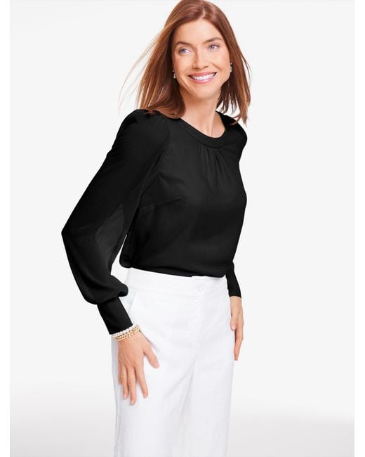 Talbots Black Tie-back Crinkle Top