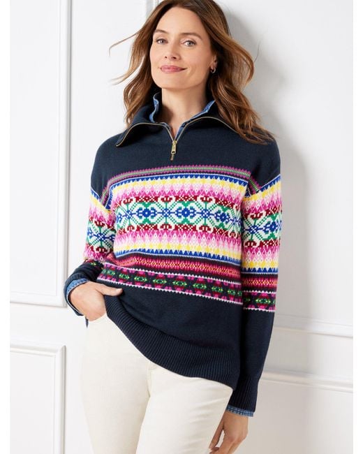 Talbots Blue Half-zip Mockneck Sweater