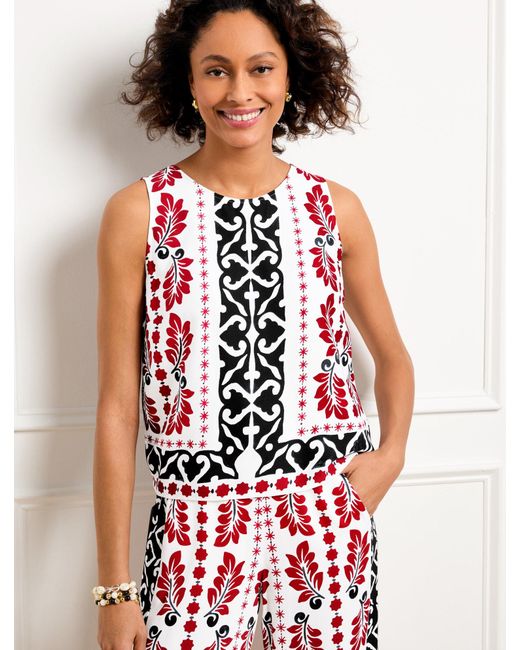 Talbots Red Geometric Palm Shell Sweater