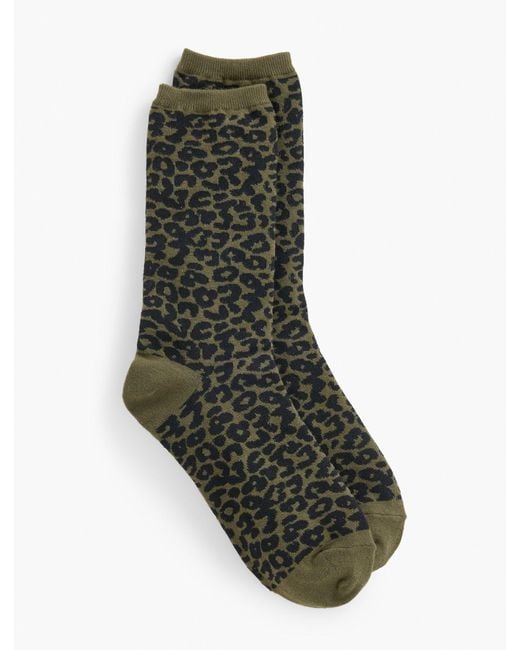 Talbots Green Fabulous Leopard Trouser Socks