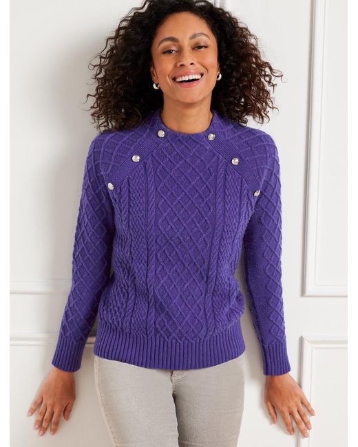 Talbots Purple Mockneck Cable Knit Sweater