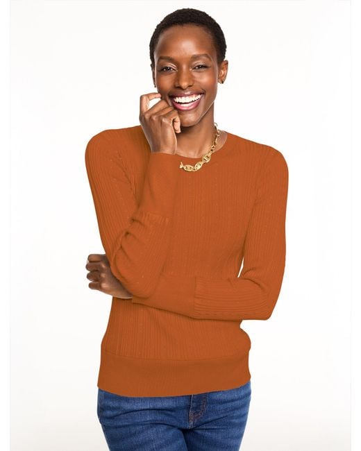 Talbots Orange Ribbed Pointelle Crewneck Sweater