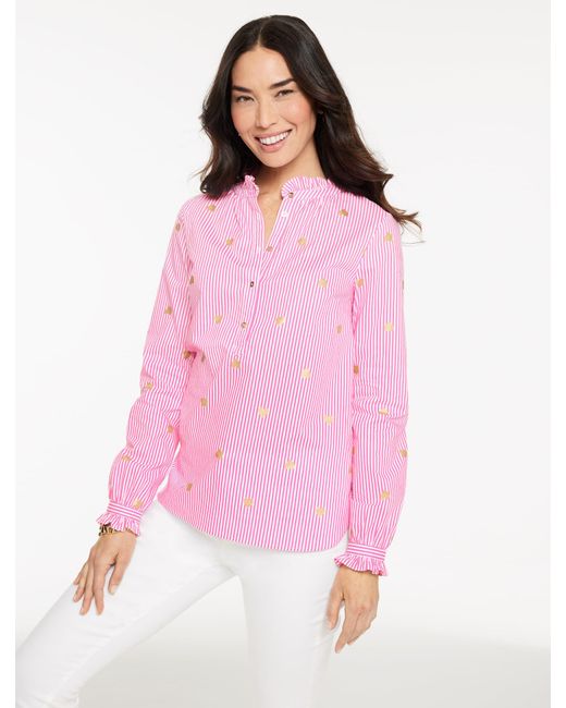 Talbots Pink Heart Stripe Poplin Top
