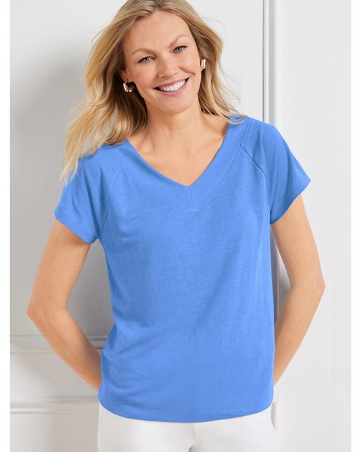 Talbots Blue Linen Blend Raglan V-neck T-shirt