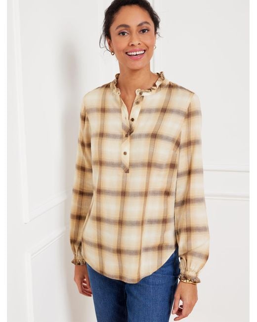 Talbots Natural Ruffle Trim Popover Shirt