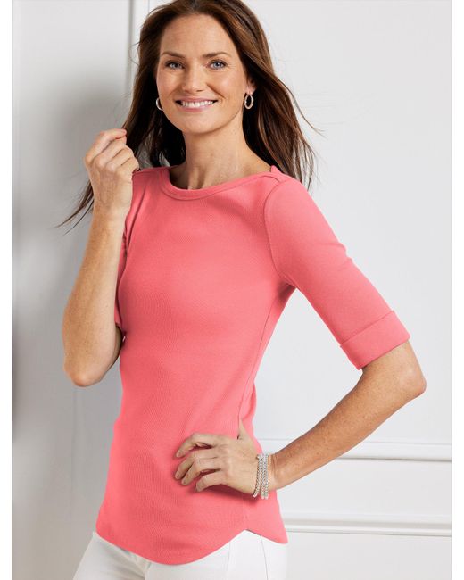 Talbots Pink Elbow Sleeve Ribbed Top
