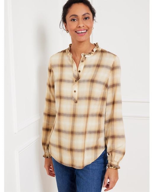 Talbots Natural Ruffle Trim Popover Shirt
