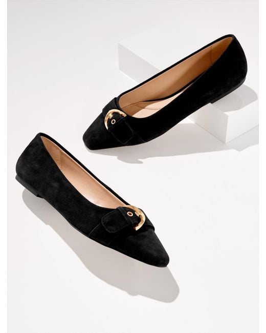Talbots Black Whitley Buckle Suede Ballet Flats