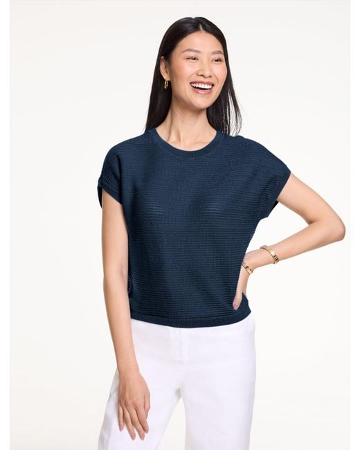 Talbots Blue Extended Shoulder Crewneck Sweater