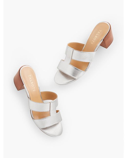 Talbots Tilly Metallic Nappa Block Heel Sandals in White | Lyst