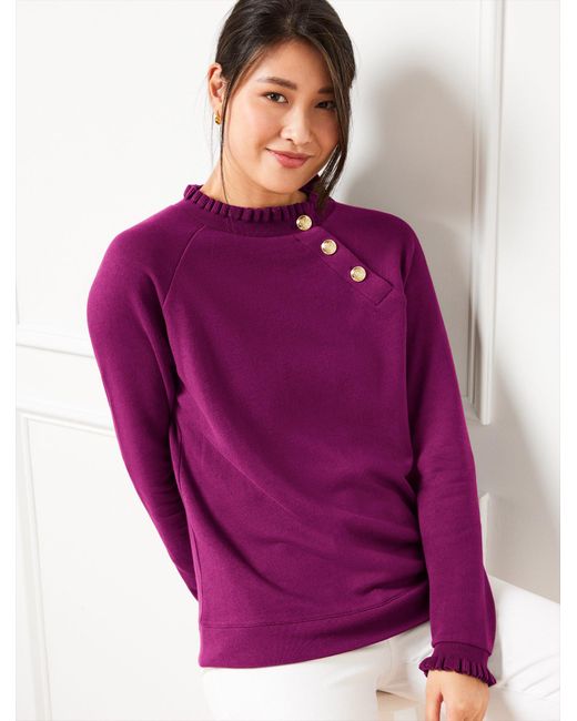 Talbots Purple Ruffle Trim Raglan Sweatshirt