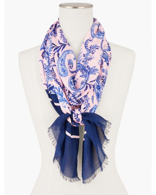 Talbots Blue Picnic Paisley Floral Oblong Scarf