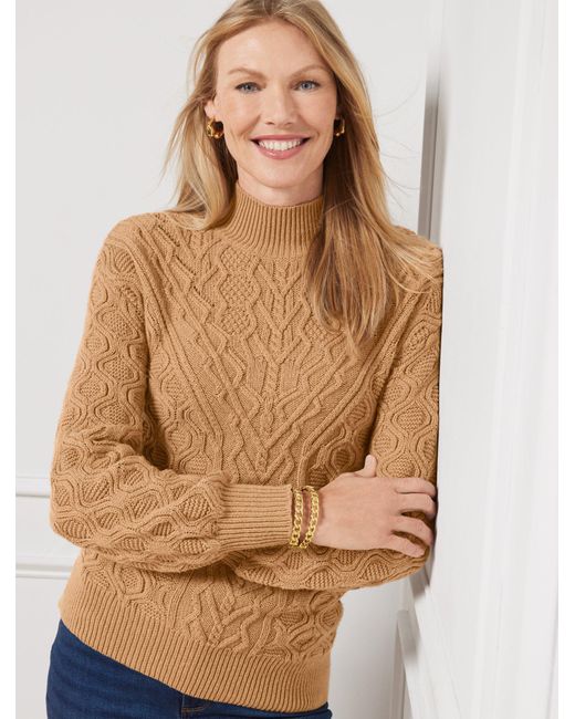 Talbots Brown Cable Knit Mockneck Sweater