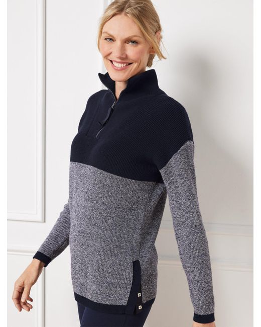 Talbots Blue Marl Half-zip Sweater