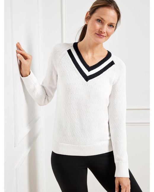 Talbots White Coolmax® Cable Knit Sweater