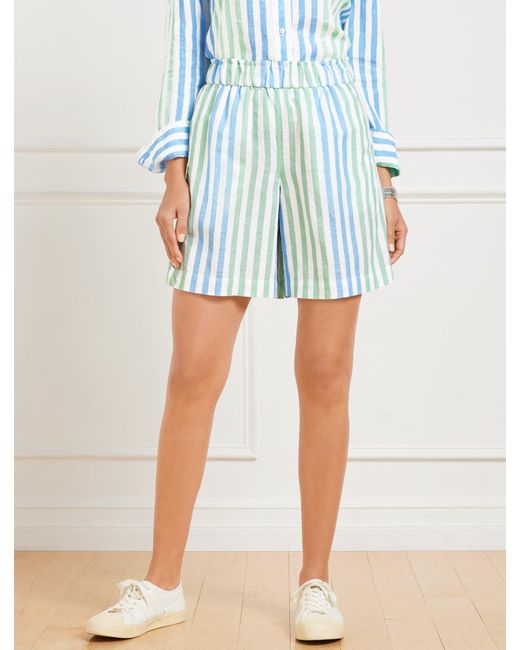 Talbots Blue Washed Linen Pull-on Shorts