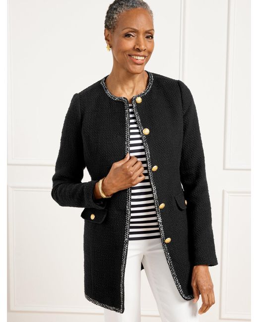 Talbots Belted Tweed Coat in Black | Lyst