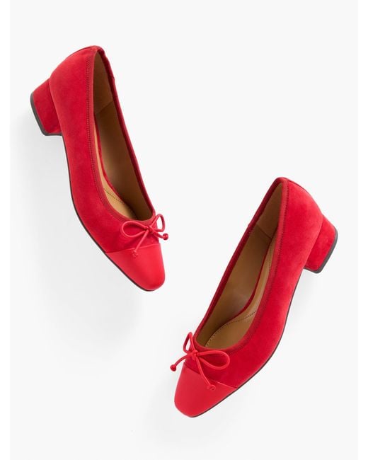 Talbots Red Vanessa Cap Toe Suede Block Heel Pumps