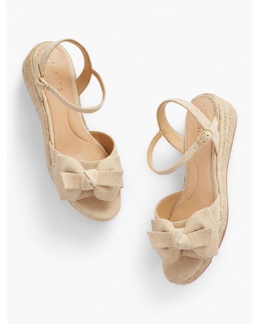 Talbots White Pamela Bow Linen Wedge Sandals