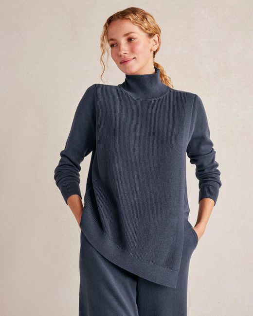 Talbots Blue Organic Cotton Cashmere Drape-front Sweater