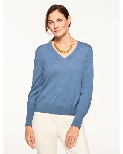 Talbots Blue Merino Wool V-neck Pullover Sweater