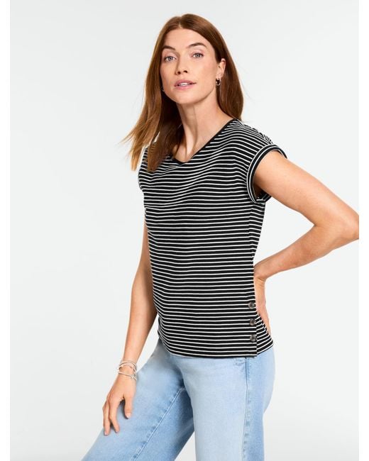 Talbots Blue Jacquard Side Button T-shirt