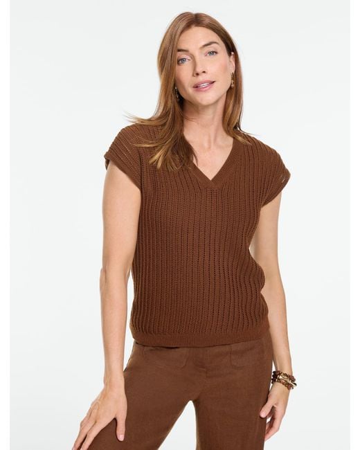 Talbots Brown Open Stitch V-neck Pullover Sweater