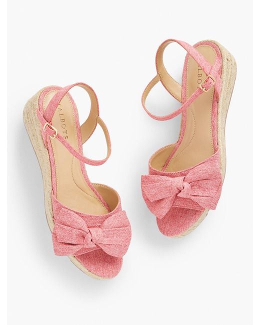 Talbots Pink Pamela Bow Linen Espadrille Wedge Sandals