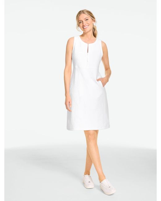 Talbots White Diamond Jacquard Zip Front Dress