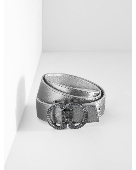 Talbots Gray Reversible Metallic Crystal Pebble Leather Belt