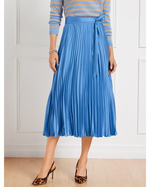 Talbots Blue Pleated Satin Midi Skirt