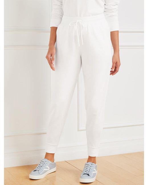 Talbots White Modal French Terry Classic Embroidered Crest Jogger Pants