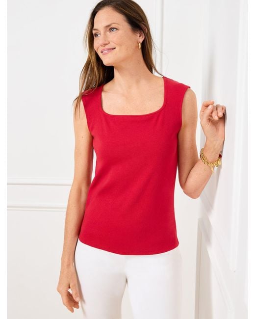 Talbots Red Square Neck Sleeveless Tank Top