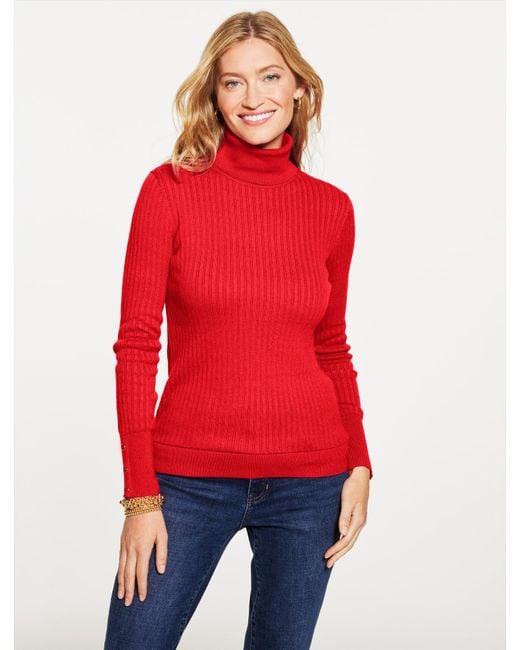 Talbots Red Ribbed Turtleneck Sweater