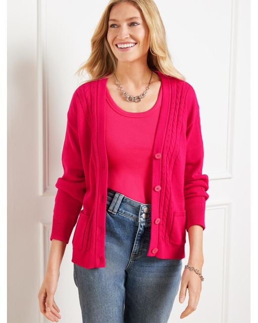 Talbots Pink Cable Knit V-neck Cardigan Sweater