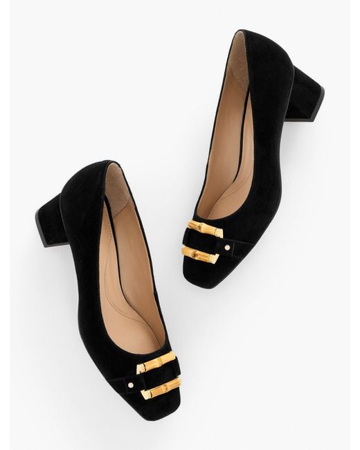 Talbots Black Carlye Bamboo Buckle Suede Pumps