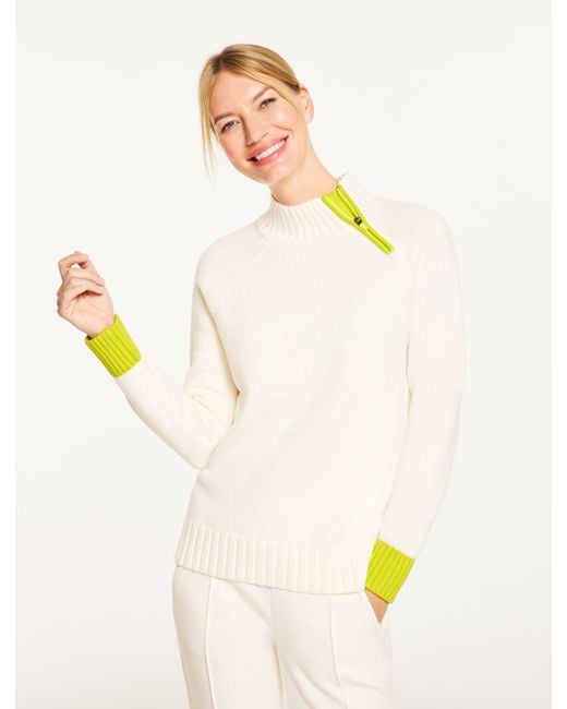 Talbots Yellow Colorblock Zip Mockneck Sweater