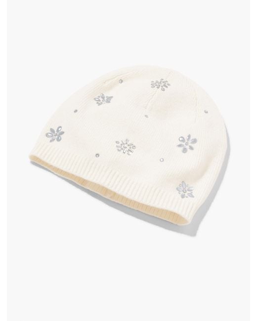 Talbots White Snowflake Embellished Soft Knit Beanie
