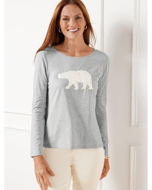 Talbots Gray Embellished Crewneck T-shirt