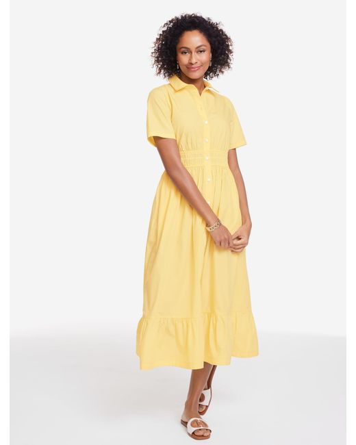 Talbots Yellow Poplin Flounce Shirtdress