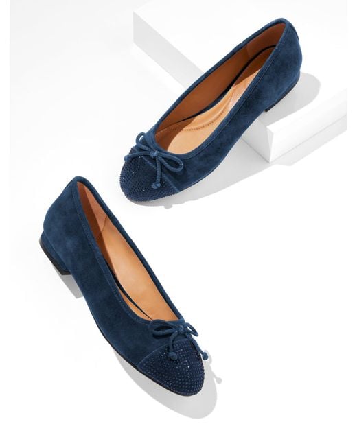 Talbots Blue Madison Rhinestone Suede Ballet Flats