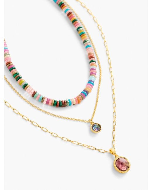 Talbots Metallic Multi Color Bead Layered Necklace