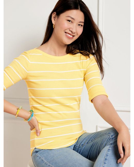 Talbots Yellow Elbow Sleeve Ribbed Top