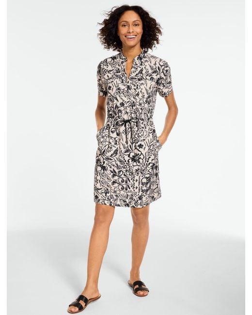 Talbots White Lightweight Woven Stretch Half Zip Dress