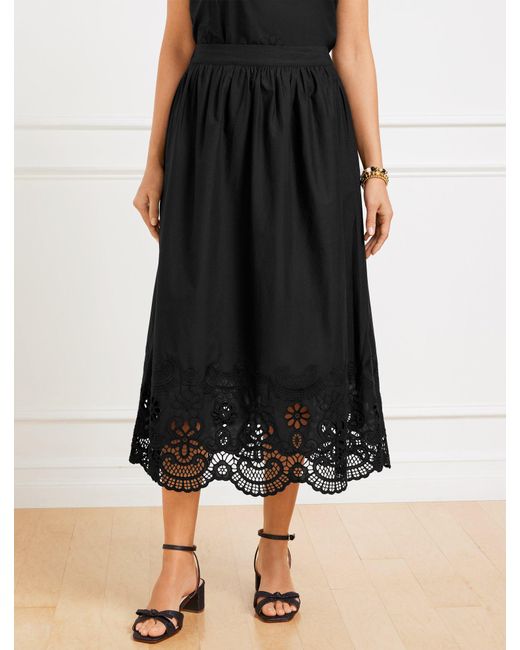 Talbots Black Embroidered Poplin Fit & Flare Midi Skirt
