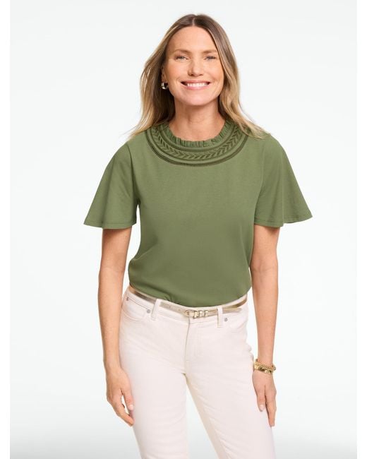 Talbots Green Embroidered Yoke Top