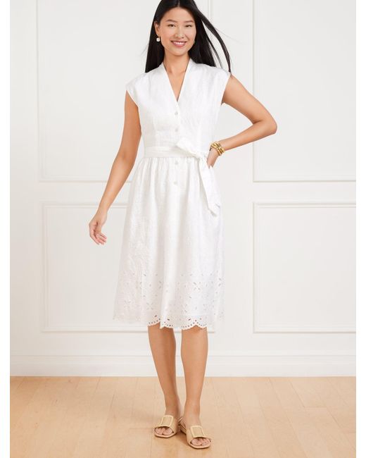 Talbots White Tie Waist Midi Dress