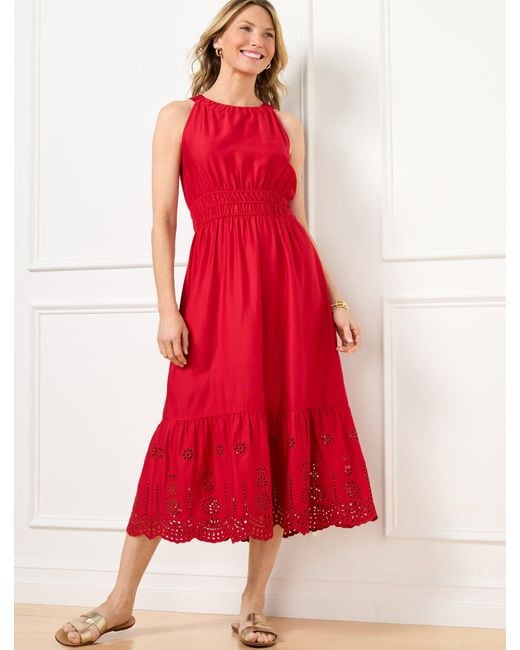 Talbots Women's Red Eyelet Halter Fit Flare Dress - Main Image